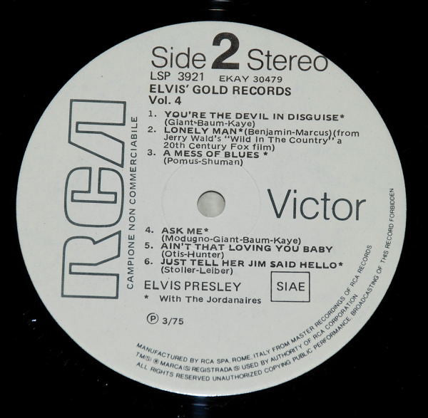 Elvis Presley : Elvis' Gold Records - Volume 4 (LP, Comp, Promo)
