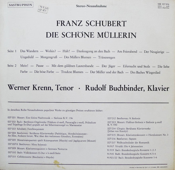 Franz Schubert / Werner Krenn, Rudolf Buchbinder : Die Schöne Müllerin (LP)