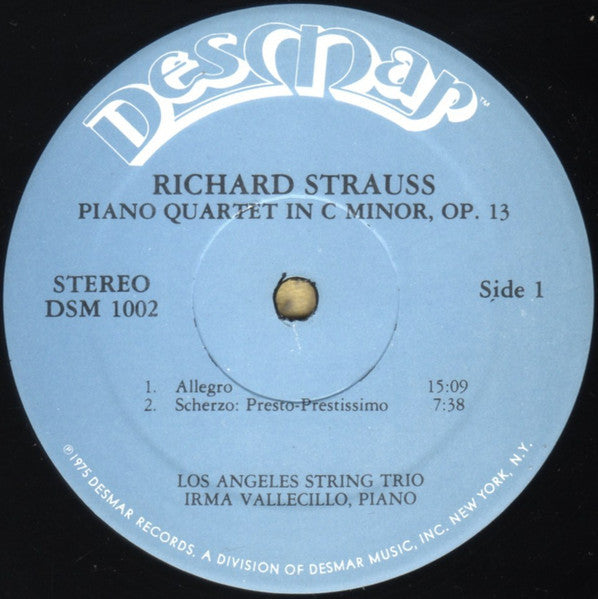 Richard Strauss - Los Angeles String Trio, Irma Vallecillo : Quartet For Piano And Strings In C Minor, Op. 13 (LP)