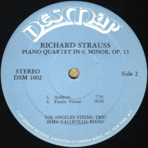 Richard Strauss - Los Angeles String Trio, Irma Vallecillo : Quartet For Piano And Strings In C Minor, Op. 13 (LP)