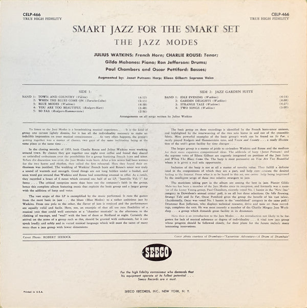 The Jazz Modes : Smart Jazz For The Smart Set (LP, Album, Mono, RE)