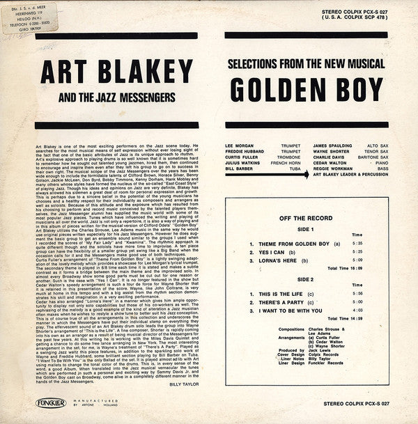 Art Blakey & The Jazz Messengers : Selections From "Golden Boy" (LP, Album)