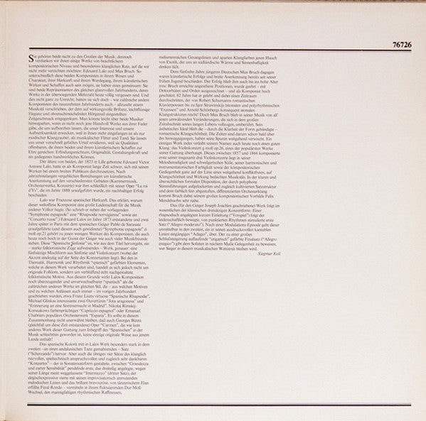 Pinchas Zukerman ∙ Zubin Mehta, Max Bruch / Édouard Lalo, Los Angeles Philharmonic Orchestra : Violin Concerto No. 1 / Symphonie Espagnole (LP, Album, Gat)