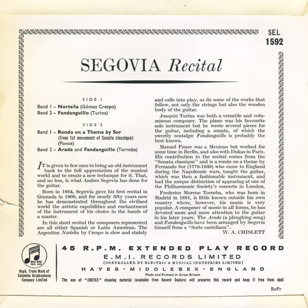 Andrés Segovia : Segovia (7", EP, Promo)