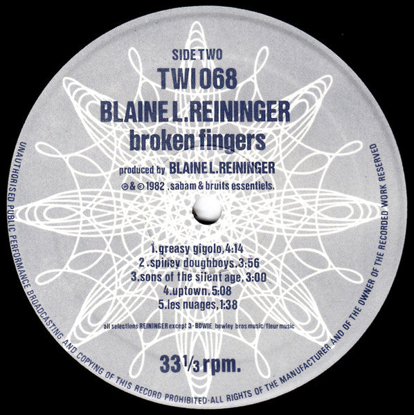 Blaine L Reininger* : Broken Fingers (LP, Album)