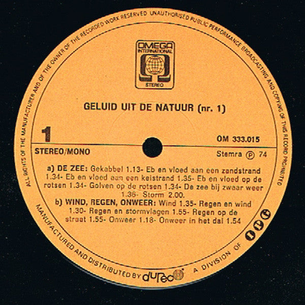 No Artist : Geluid Voor Amateur-Filmers En Geluidsjagers 1: De Zee, Wind, Regen, Onweer, Water, Insecten (LP)