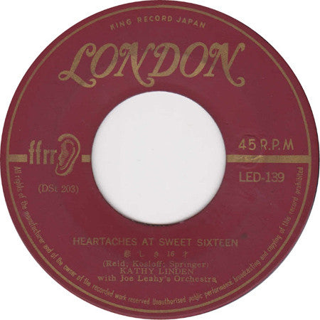 Kathy Linden With Joe Leahy Orchestra : Goodbye Jimmy, Goodbye / Heartaches At Sweet Sixteen (7", Single)