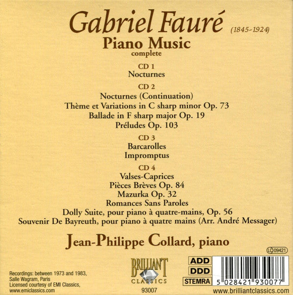 Gabriel Fauré - Jean-Philippe Collard : Piano Music Complete (4xCD + Box, Comp)