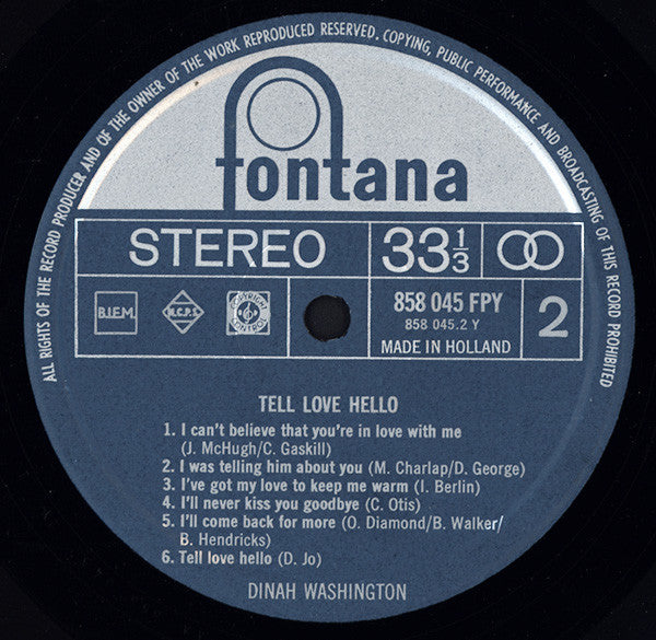 Dinah Washington : Tell Love Hello (LP, RE)