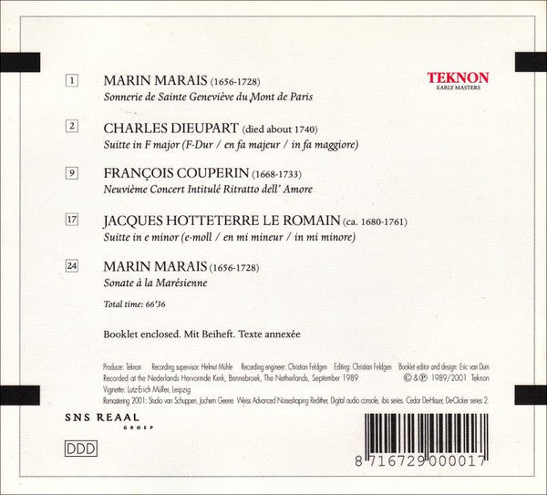 François Couperin • Charles Dieupart • Jacques Martin Hotteterre • Marin Marais - Marijke Miessen, Anner Bylsma, Pieter Wispelwey, Bob van Asperen : French Music, 18th Century (CD, Album, RE, RM, Dig)
