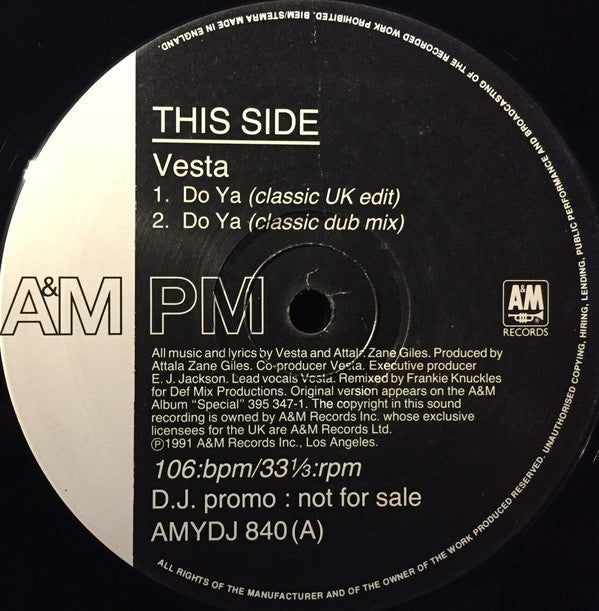 Vesta Williams : Do Ya (Classic UK Edit) (12", Promo)