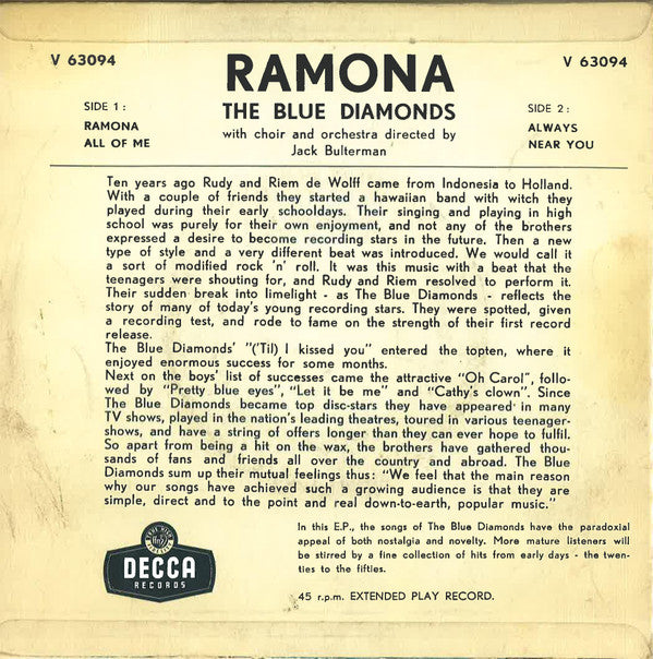 The Blue Diamonds : Ramona (7", EP)