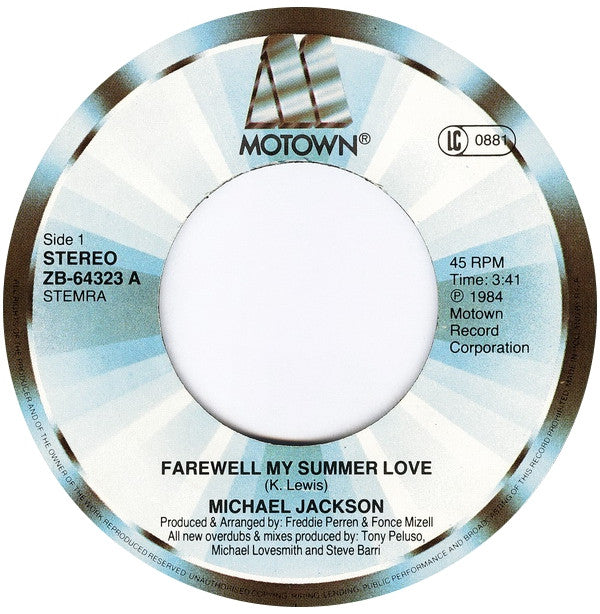 Michael Jackson : Farewell My Summer Love (7", Single)