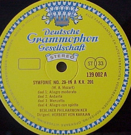 Wolfgang Amadeus Mozart · Herbert Von Karajan, Berliner Philharmoniker : Symfonieen Nr. 29, KV 201 · Nr. 33, KV 319 (LP, Album)