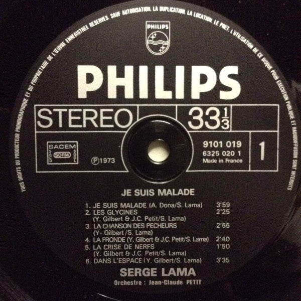 Serge Lama : Je Suis Malade (LP, Album, RE)