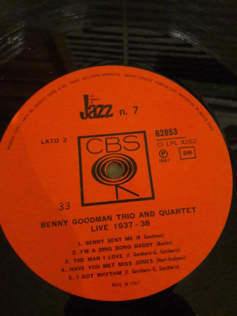 Benny Goodman Trio And The Benny Goodman Quartet : Live 1937-38 (LP, Comp)