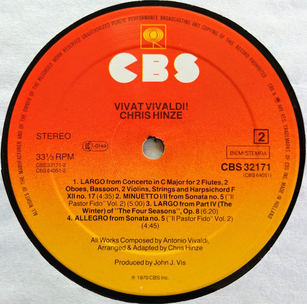 Chris Hinze : Vivat Vivaldi! (LP, Album, RE)