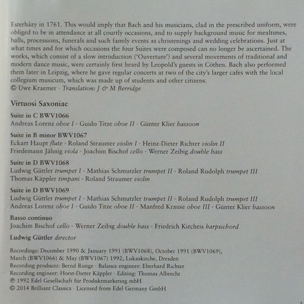 Johann Sebastian Bach - Virtuosi Saxoniae, Ludwig Güttler : Orchestral Suites (CD)