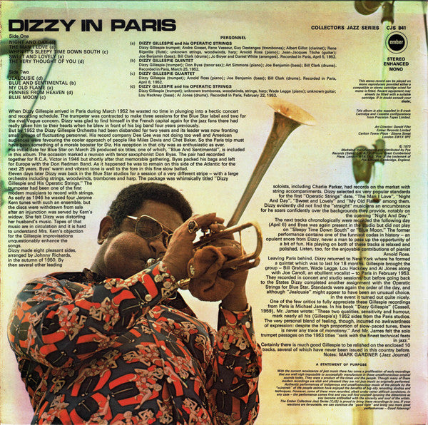 Dizzy Gillespie : Dizzy In Paris (LP, Album, Mono, Enh)