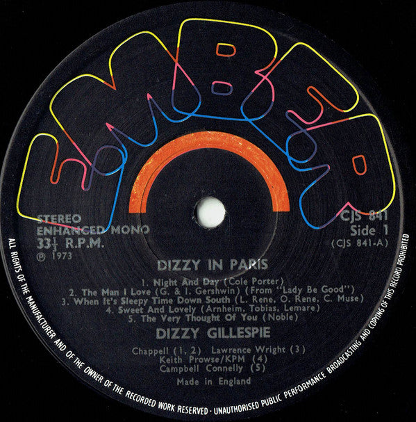 Dizzy Gillespie : Dizzy In Paris (LP, Album, Mono, Enh)