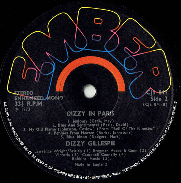 Dizzy Gillespie : Dizzy In Paris (LP, Album, Mono, Enh)