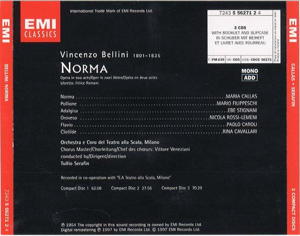 Vincenzo Bellini - Maria Callas, Mario Filippeschi, Ebe Stignani, Orchestra Del Teatro Alla Scala E Coro Del Teatro Alla Scala, Tullio Serafin : Norma (3xCD, Mono, RM + Box, RE, Sli)