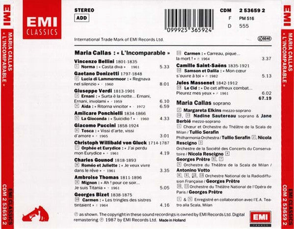 Maria Callas : L' Incomparable (CD, Comp, RM)
