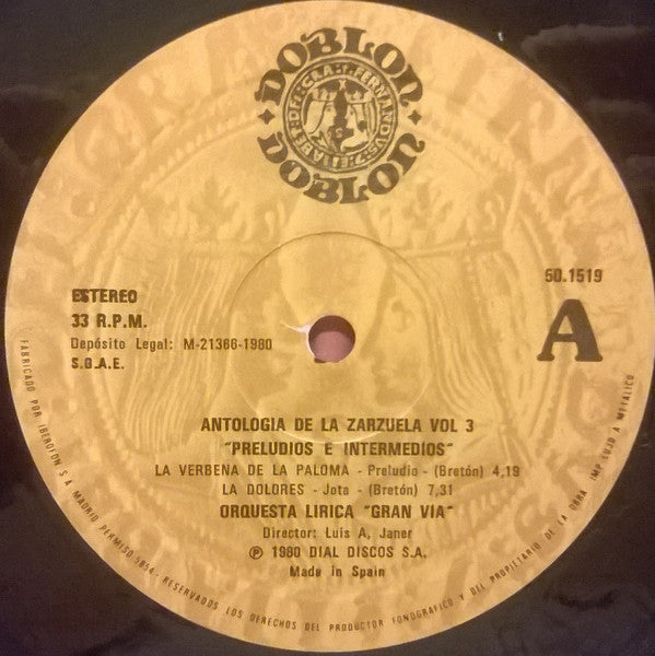 Orquesta Lirica "Gran Via" : Preludios E Intermedios - Antologia De La Zarzuela Vol. 3 (LP)