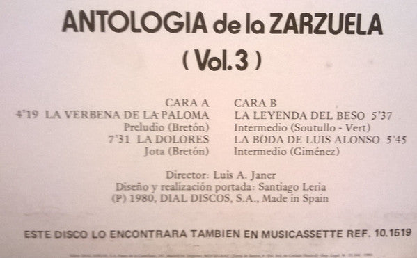 Orquesta Lirica "Gran Via" : Preludios E Intermedios - Antologia De La Zarzuela Vol. 3 (LP)