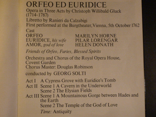 Christoph Willibald Gluck - Marilyn Horne, Pilar Lorengar, Helen Donath, Orchestra Of The Royal Opera House, Covent Garden & Chorus Of The Royal Opera House, Covent Garden, Georg Solti : Orfeo Ed Euridice (2xLP, Album + Box)