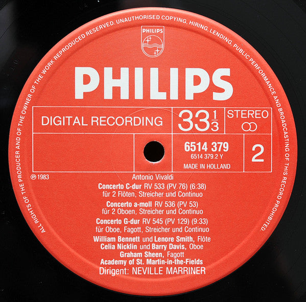 Antonio Vivaldi, The Academy Of St. Martin-in-the-Fields, Sir Neville Marriner : 6 Double Concertos / 6 Doppelkonzerte (LP, Album)