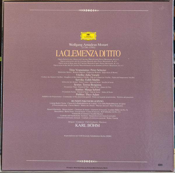 Wolfgang Amadeus Mozart • Karl Böhm, Teresa Berganza • Edith Mathis • Iulia Várady, Marga Schiml • Peter Schreier • Theo Adam, Rundfunkchor Leipzig • Staatskapelle Dresden : La Clemenza Di Tito (3xLP + Box)