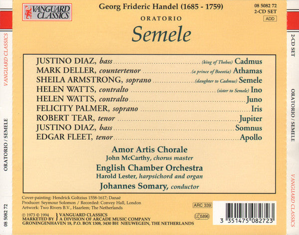 Georg Friedrich Händel / Sheila Armstrong, Helen Watts, Robert Tear, Justino Diaz, Felicity Palmer, Mark Deller, English Chamber Orchestra, Johannes Somary : Semele (2xCD, Album)