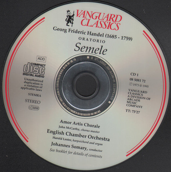 Georg Friedrich Händel / Sheila Armstrong, Helen Watts, Robert Tear, Justino Diaz, Felicity Palmer, Mark Deller, English Chamber Orchestra, Johannes Somary : Semele (2xCD, Album)