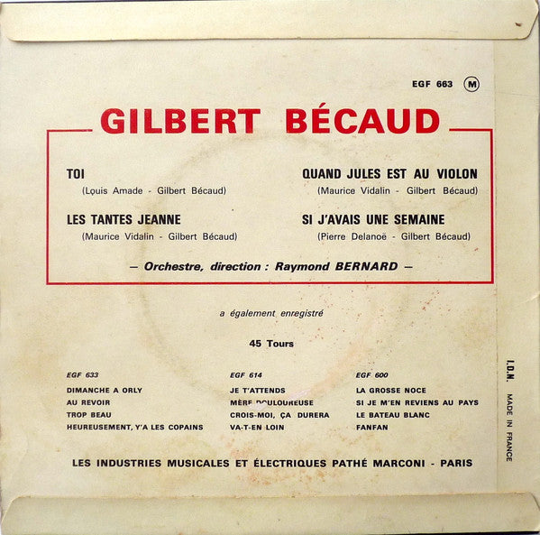 Gilbert Bécaud : Toi (7", EP, Mono)