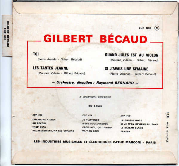 Gilbert Bécaud : Toi (7", EP, Mono)
