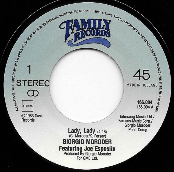 Giorgio Moroder Featuring Joe Esposito : Lady, Lady (7", Single)