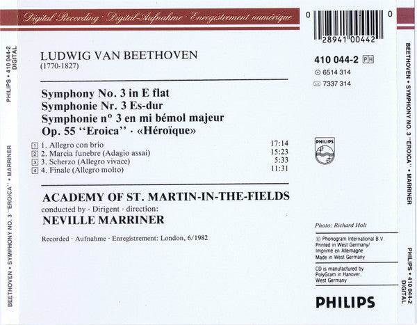 Ludwig van Beethoven - The Academy Of St. Martin-in-the-Fields, Sir Neville Marriner : Symphonie Nr.3 «Eroica» (CD, Album, RE)