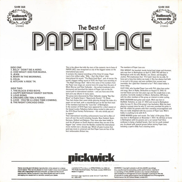 Paper Lace : The Best Of Paper Lace (LP, Comp, Blu)