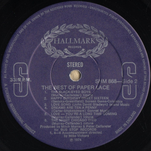 Paper Lace : The Best Of Paper Lace (LP, Comp, Blu)