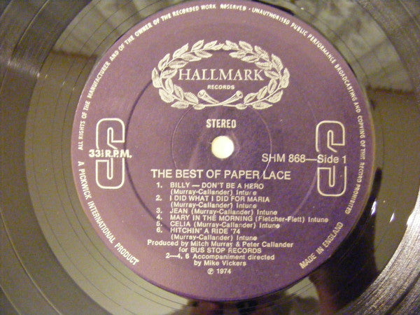 Paper Lace : The Best Of Paper Lace (LP, Comp, Blu)