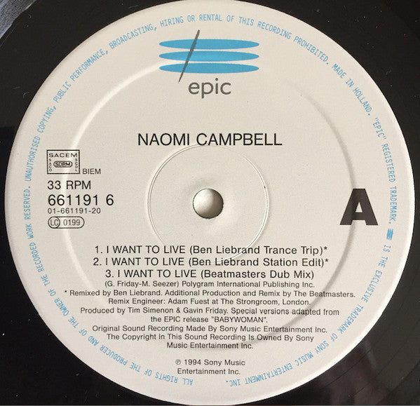 Naomi Campbell : I Want To Live (12")