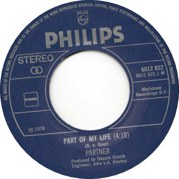 Partner : Part Of My Life (7", Single)