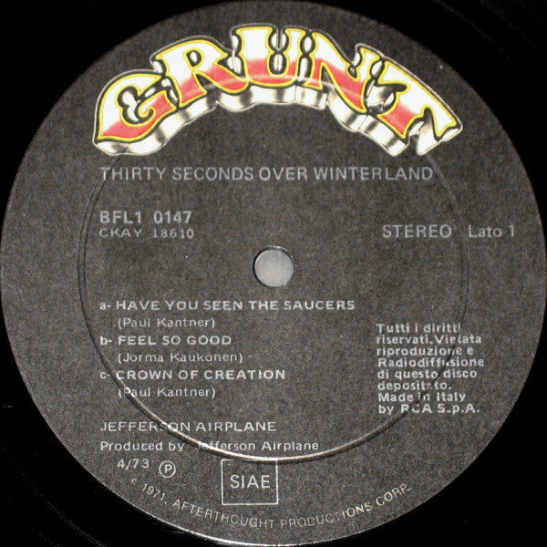 Jefferson Airplane : Thirty Seconds Over Winterland (LP, Album)