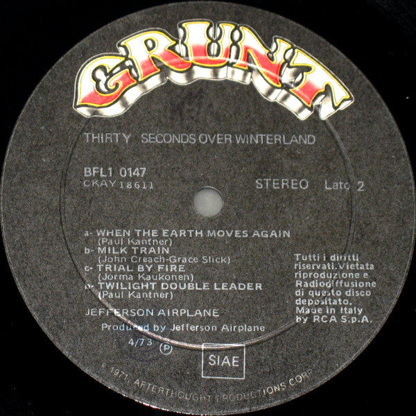 Jefferson Airplane : Thirty Seconds Over Winterland (LP, Album)