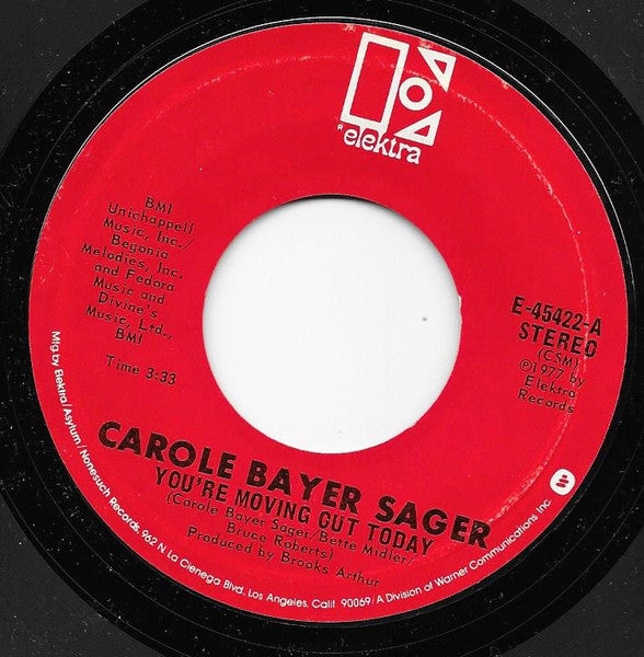 Carole Bayer Sager : You're Moving Out Today (7", Single, Red)