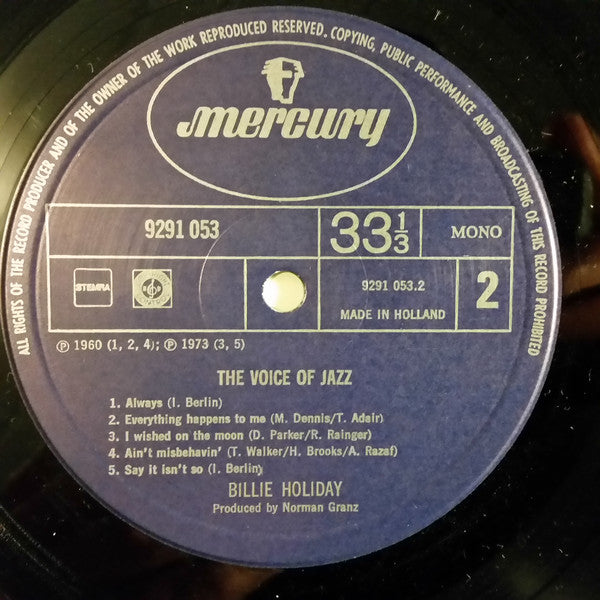Billie Holiday : The Voice Of Jazz (LP, Comp, Mono)