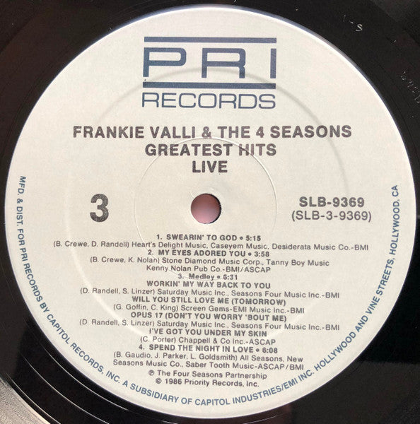 Frankie Valli & The Four Seasons : Greatest Hits Live (2xLP, Comp, RE)