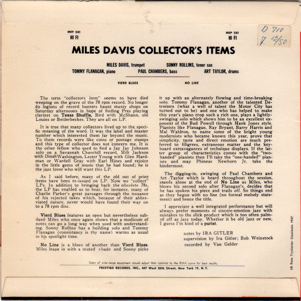 Miles Davis : Collectors' Items (7", EP, Mono)