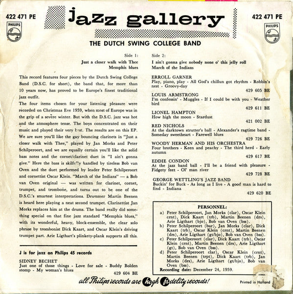 The Dutch Swing College Band : Jazz Gallery (7")